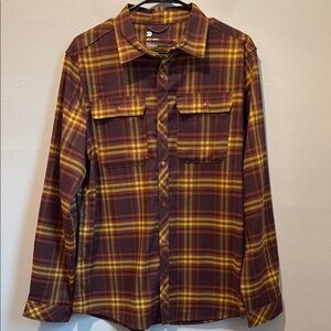 All in Motion Medium Snap Button Down Shirt Casual Yellow Brown Plaid